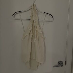 L’AGENCE Gabriel Silk Ruffle Halter Top